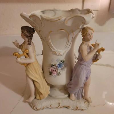 Vintage Norleans Bisque Vase Three Maidens With Lyres