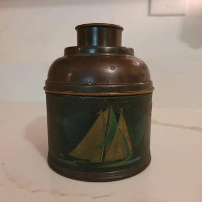 Vintage 1930s Rumidor Leather Lined Copper Tobacco Tin - 1930s
