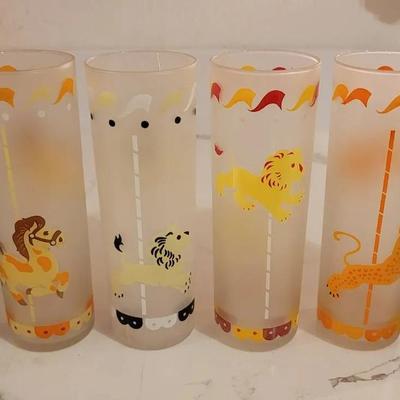Libbey MCM Carousel Merry Go Round Glasses Tom Collins Frosted 16oz