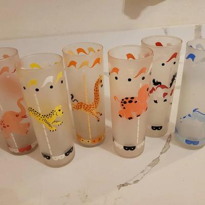 Libbey MCM Carousel Merry Go Round Glasses Tom Collins Frosted 16oz 2