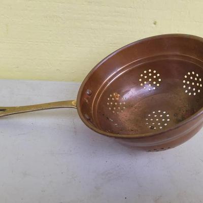 Mid 20th Century Vintage Copper and Brass Colander Strainer Kitchenware With Brass Handle