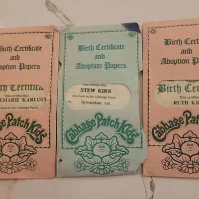 Cabbage Patch Birth Certificate And Adoption Papers