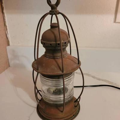 Vintage Copper "Bird Cage" Nautical Oil Lantern Converted To Working Plug-in Light