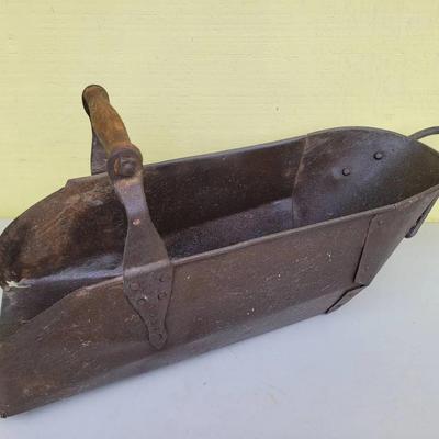 Rare Vintage Metal Coal Scuttle With Wooden Handle