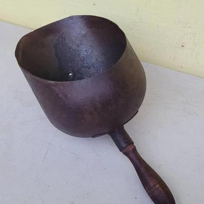 Vintage Primitive Metal Tin Scoop With Wood Handle