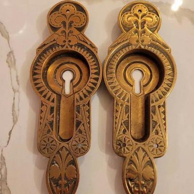 Antique Brass Victorian Pocket Door Backplates