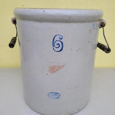 Red Wing 6 Gallon Crock Minnesota Stoneware Bale Handles Circa 1915-1930