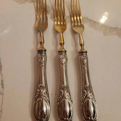 Antique 1910 800 Silver And Gold Electroplate Dessert Forks From Germany