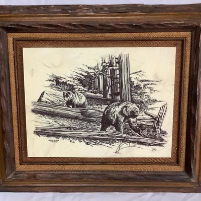 David Frederick Gray Limited Edition Etching – “Grizzly Bears in the Forest” 