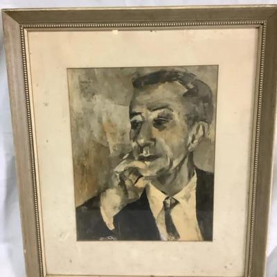 Framed Portrait Painting Signed E. Vie Ten Koor ’53 – Vintage Expressionist Style