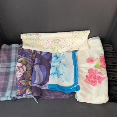 Vintage & Modern Scarf and Textile Lot – Silk, Wool, and Embroidered Pieces – Assorted Styles