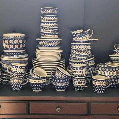 Large Collection of Polish Pottery – Bolesławiec Handcrafted Stoneware–Blue & White Folk Art Pattern