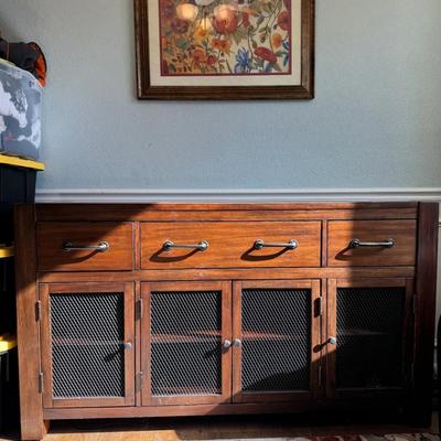 Rustic Wood Sideboard Buffet with Mesh Doors and Drawers