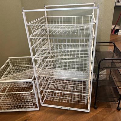 Set of Metal Wire Storage Racks and Rolling Organizer