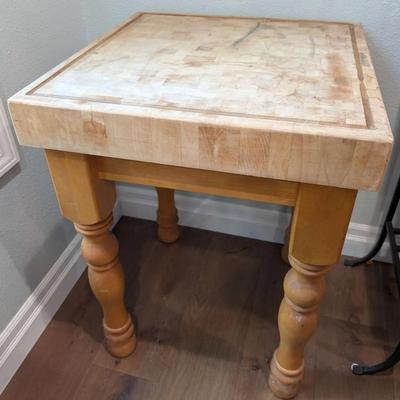 Solid Wood Butcher Block Table with Turned Legs