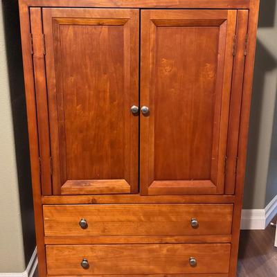 Solid Wood Armoire Cabinet with Double Doors and Two Drawers