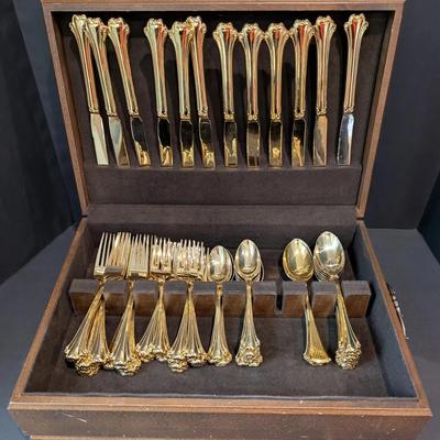 FB Rogers Gold-Plated Flatware Set in Wood Storage Chest
