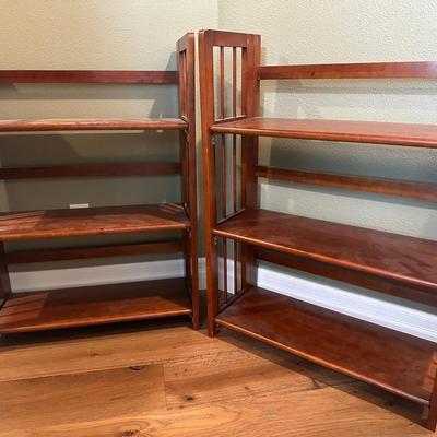 Set of Two Folding Wooden 3-Tier Shelves
