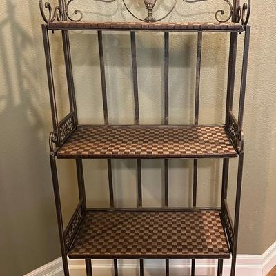 Vintage Metal and Wood Folding Shelf Unit