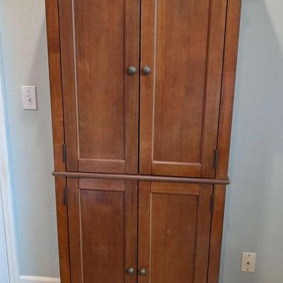 Tall Wooden Storage Cabinet with Double Doors and Adjustable Shelves