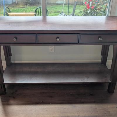 Dark Wood Console Table with Drawer Storage & Shelf – 55" x 30.25" x 18.5"