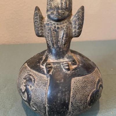 Peruvian Chimu Stirrup Spout Bottle Blackware Pottery
