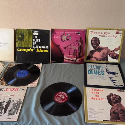 Vinyl LPs and 45s: Assorted Albums including Belefonte, Bob Marley, Giants of Jazz, and more
