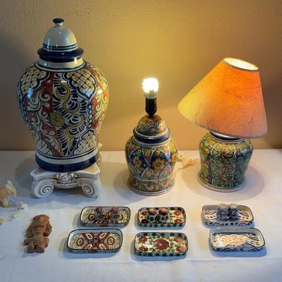 Mexican Talavera Urn, Lamps, Salt/Pepper Shakers