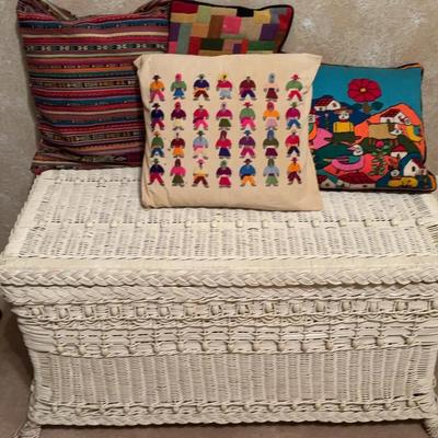 White Wicker Trunk And Pillows