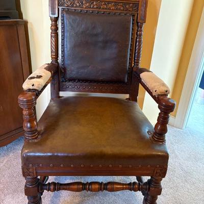 Sale Photo Thumbnail #67: antique leather chair $75 as is