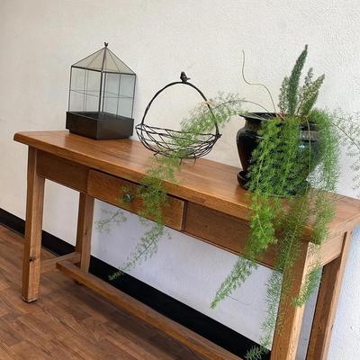 Entryway Console Table With Decor Greenhouse Metal Basket & Plant 