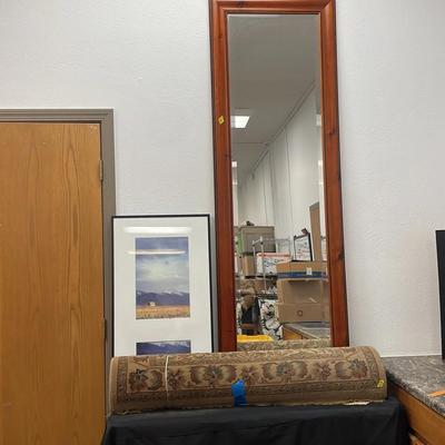 Lot of Household Decor Area Rug Large Mirror Framed and Signed Photographic Print