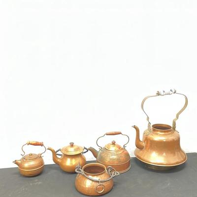 Lot Vintage Copper Tea Kettles  