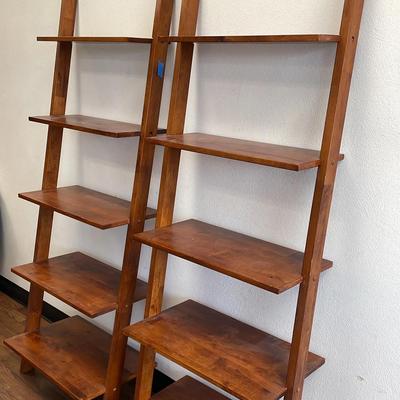 Pair of Wall Leaning Wooden Shelves 