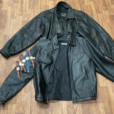 Wilsons and Tannery West Leather Men’s Jackets Size Medium & Assortment of Watches
