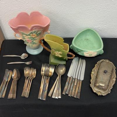 Floral Ceramic Vessels & Assorted Flatware By National Silver Co. & Others