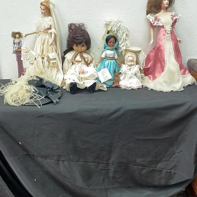 Lot of Vintage Collectible Dolls Wooden Toy Rocking Horse