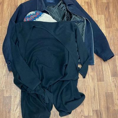 Roundtree and York Wool Coat Sz L & Light Belted Cashmere Cardigan