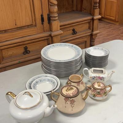 Antique Fine China Teapots & Plate Set