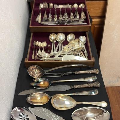 Lot Of Sterling Silver Flatware And Serving Utensils Incl. Janél Tarnish Proof Flatware Chest