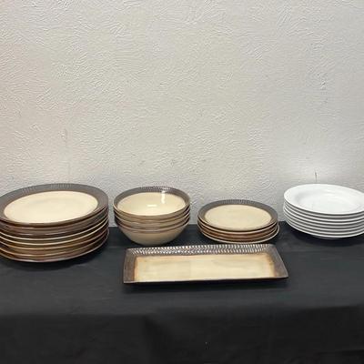 Crate and Barrel Scavo Dinnerware Lot & White Crate and Barrel Plates 