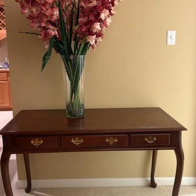 Queen Anne Style Desk with Vase and Flowers