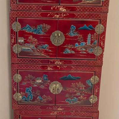 Asian Red Lacquered Cabinet