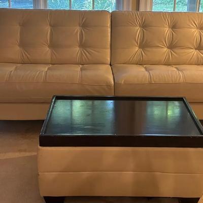 Ashley Furniture Faux Leather Sofa and Tray Top Ottoman