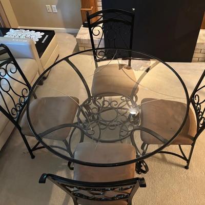 Ashley Furniture Metal and Glass Table with 4 Upholstered Seat Chairs 