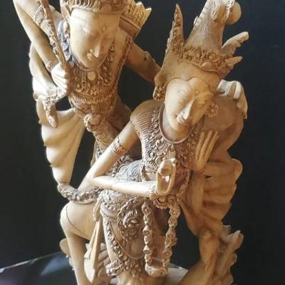 Rama and Sita Hand Carved Wooden Sculpture (RESERVE) 
