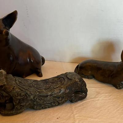 Bronze Dog and Pig, Metal Foo Dog