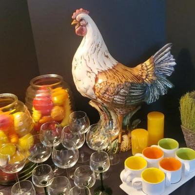 Italian Ceramic Rooster, Drinkware, Decorative Fruit