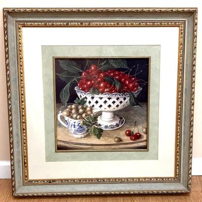Windsor Art Cherries Matted In Green & Gold Frame