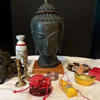 1961 Austin Production Buddha Sculpture and additional Asian Items